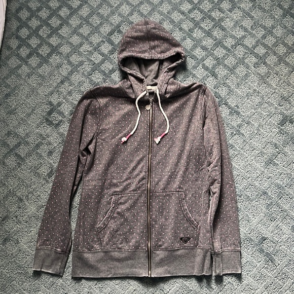 Roxy women’s grey with pink dots zip up sweater extra large - Picture 1 of 4